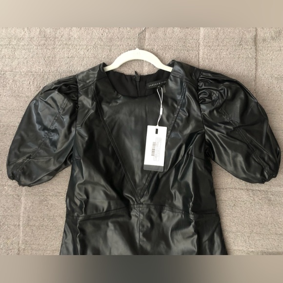 NWT $150 Women’s Endless Rose Faux Leather Puff Sleeve Mini Dress Black Sz M - Picture 5 of 10